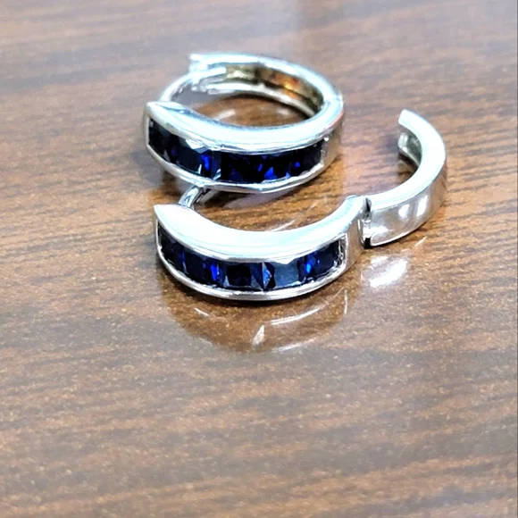 Princess Cut Sapphire Hoop Earrings - Picture 1 of 4